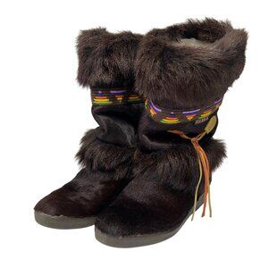 Vintage TECNICA Fur Boots Skandia Apres Ski Brown Goat Hair ITALY Sz 39
